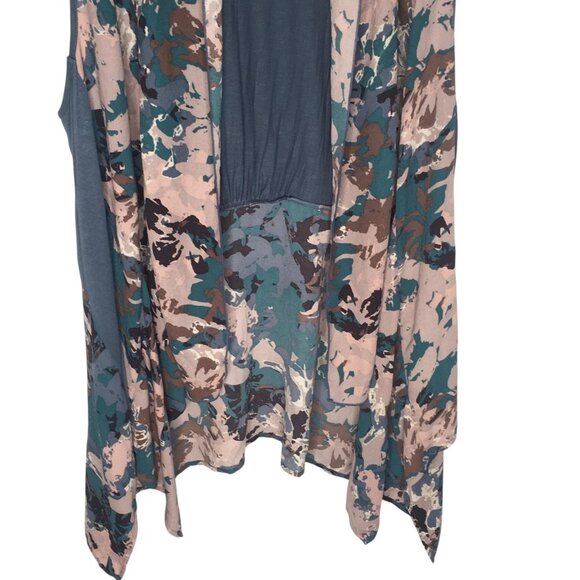 LOGO Lori Goldstein Cardigan Vest Womens XL Blue Abstract Open Front Waterfall - Picture 4 of 14